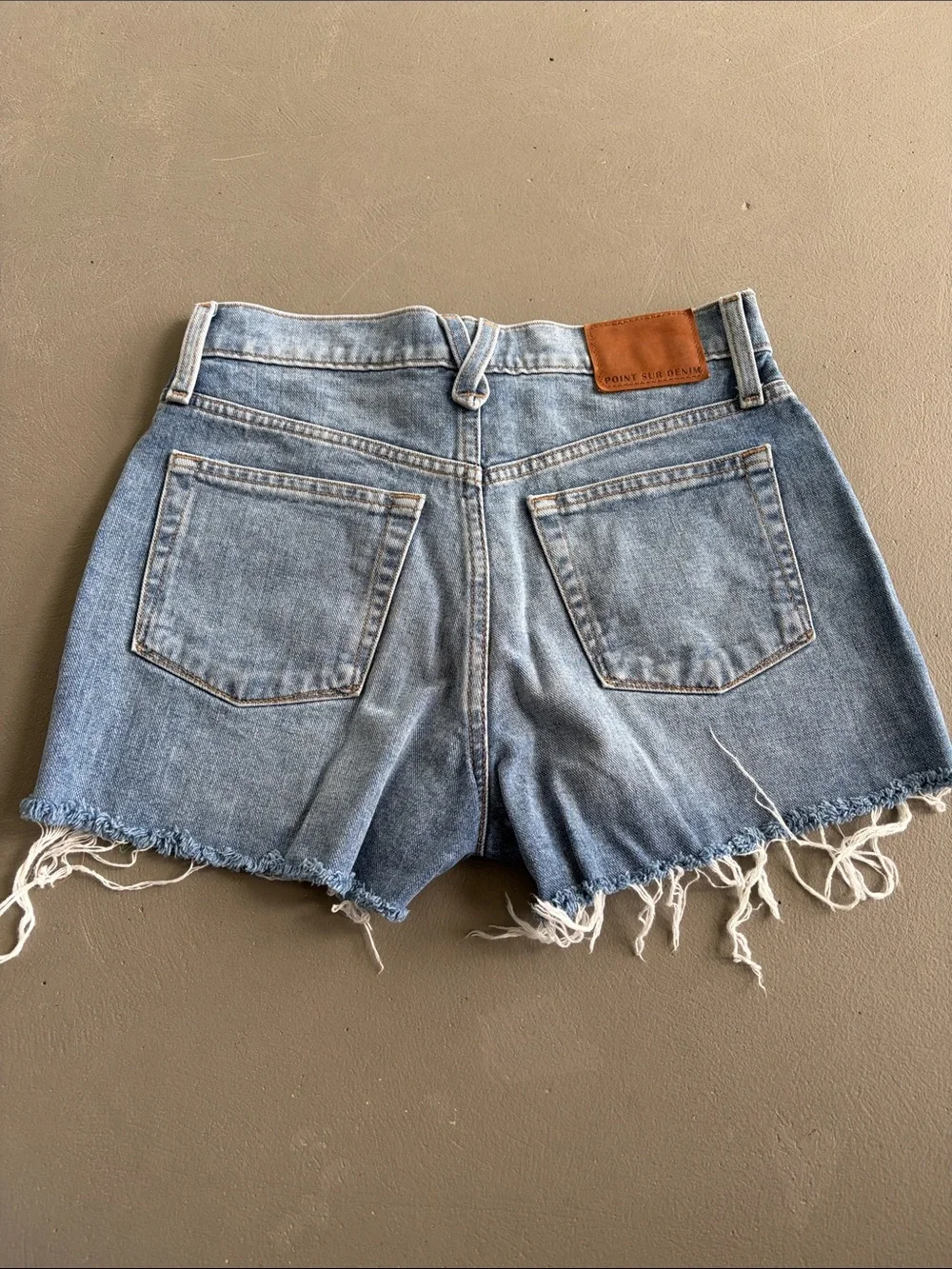 J. Crew Point Sur Blue Denim Cutoff Shorts with Rainbow Embroidered Side Trim